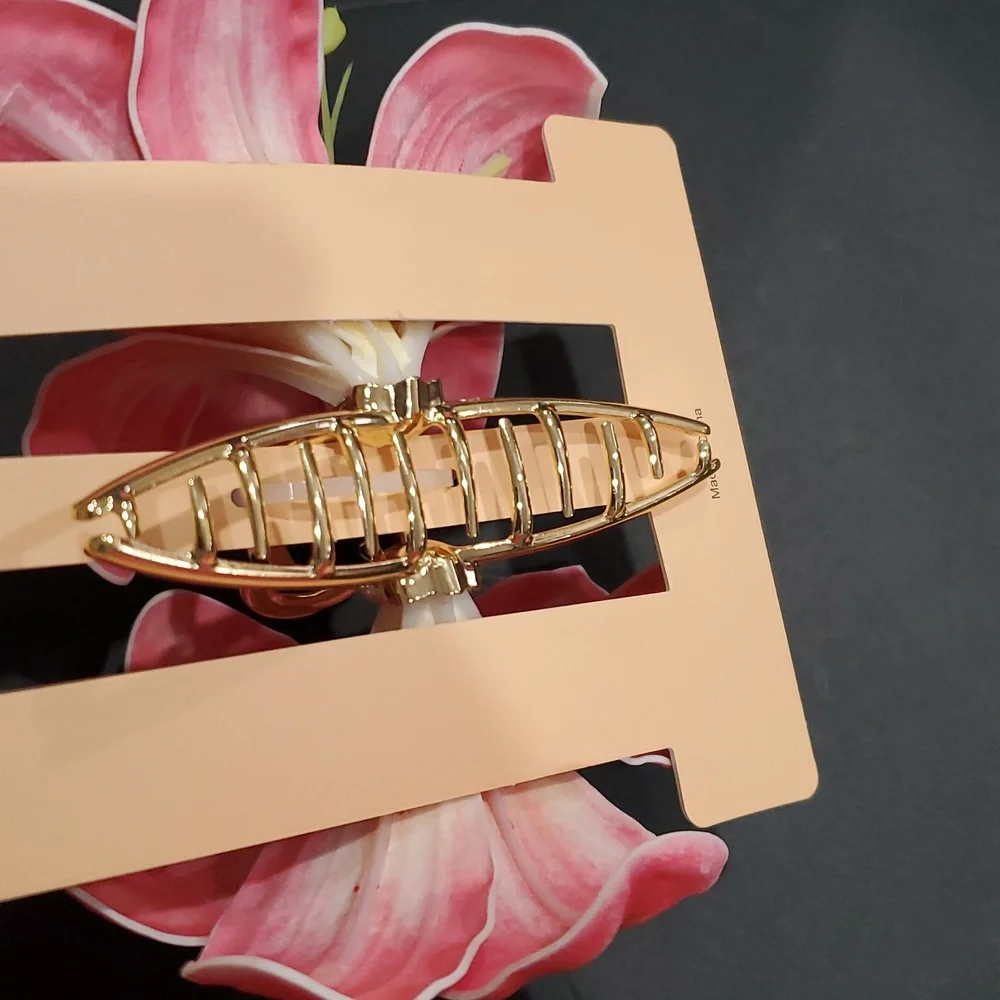 Oversized pink hibiscus flower gold tone hair jaw clip brand‎ new